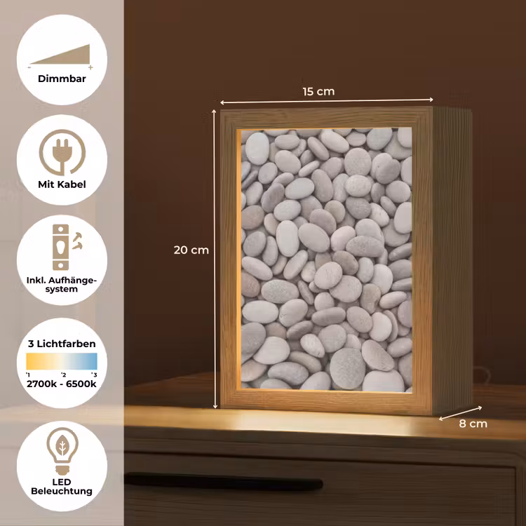 Kiezels - Stenen - Grijs Light Box met kabel (Tafellamp) klein -USP_DE