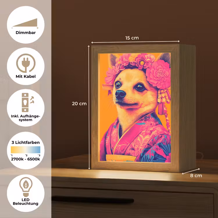 Kimono - Hondje - Bloemenkroon - Oranje Light Box met kabel (Tafellamp) klein -USP_DE
