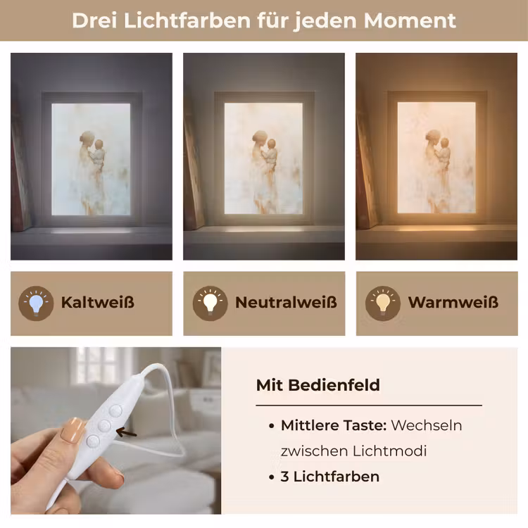 Kind - Moeder - Waterverfschilderij Light Box met kabel (Tafellamp) klein -USP_lichtkleurDE