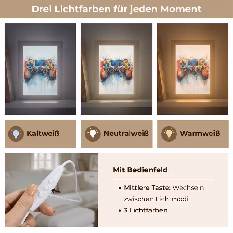Kinder- en tiener kamer - Gaming - Game controller Light Box met kabel (Tafellamp) klein -USP_lichtkleurDE