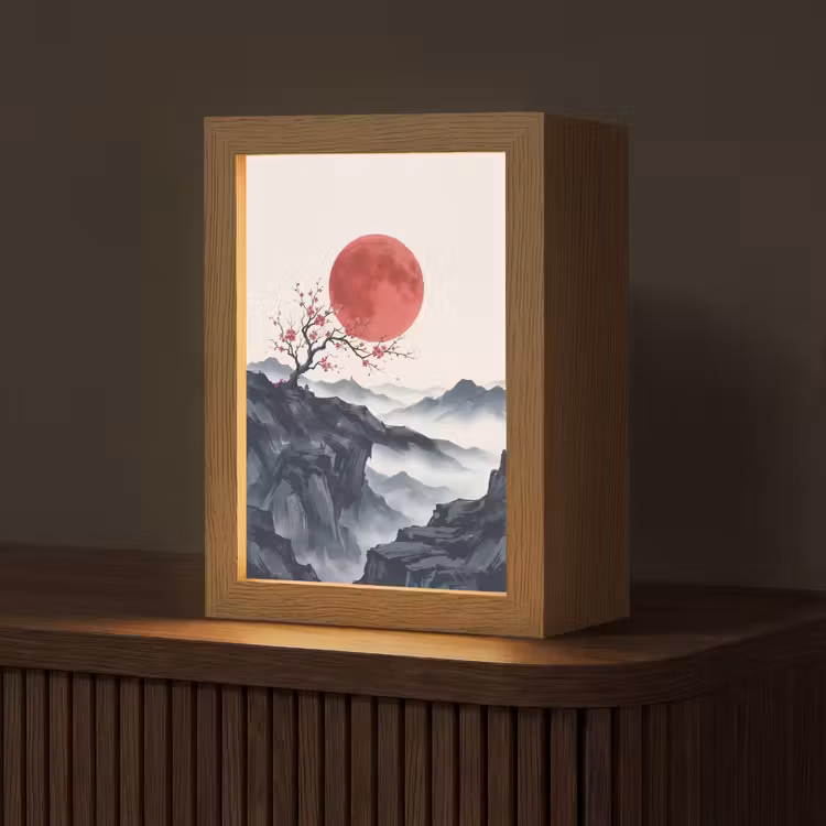 Kersenbloesem - Oosters - Rood Light Box met kabel (Tafellamp) klein -z3d_website