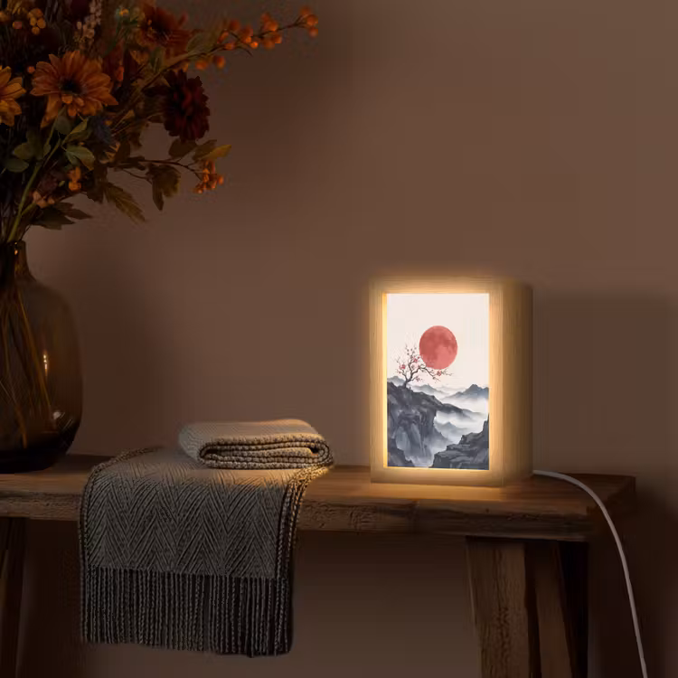 Kersenbloesem - Oosters - Rood Light Box met kabel (Tafellamp) klein -sfeer4