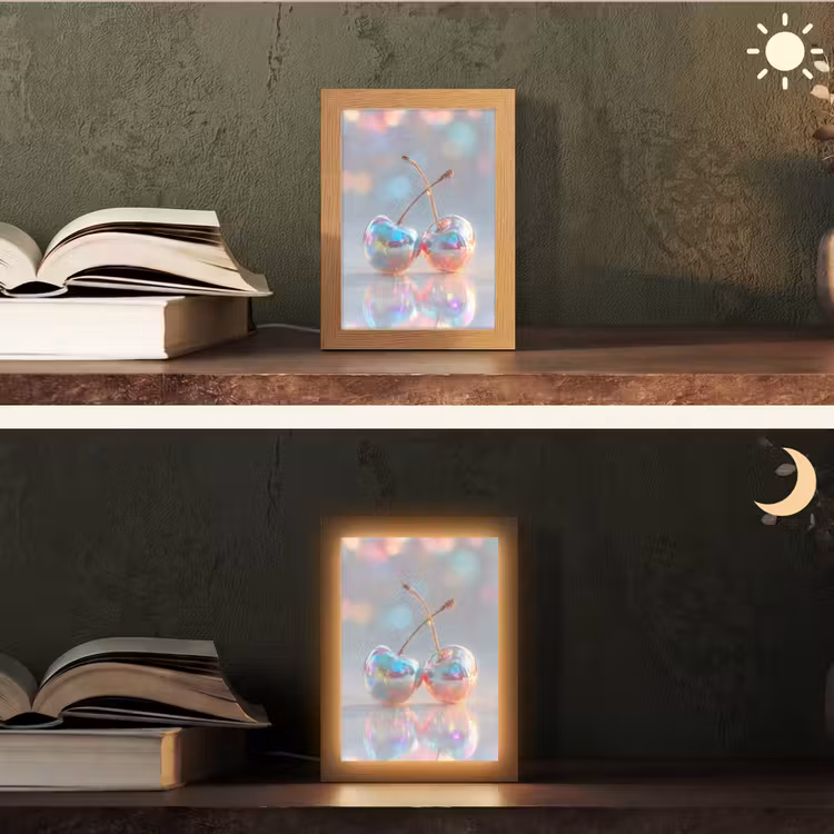 Kersen - Glanzend - Regenboogkleur Light Box met kabel (Tafellamp) klein -sfeer3