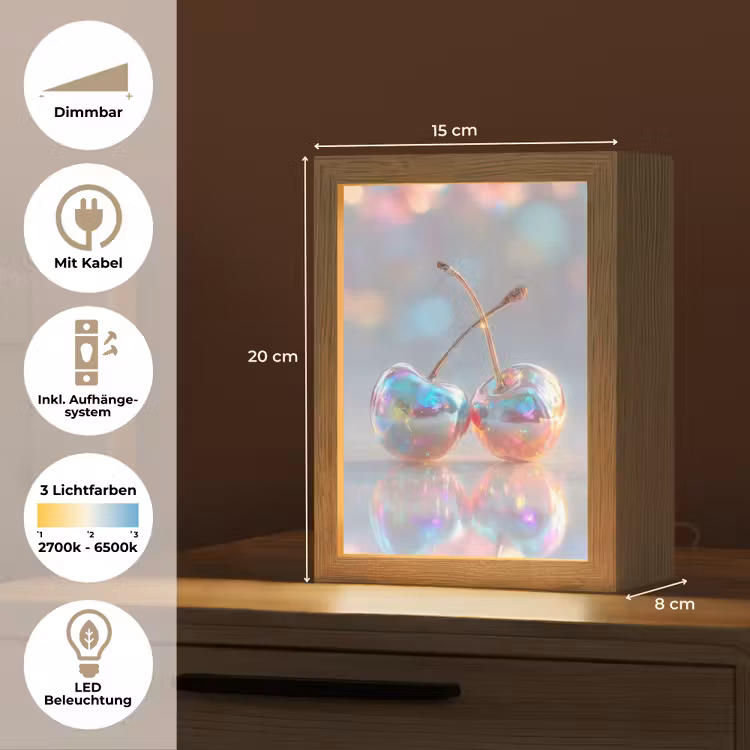 Kersen - Glanzend - Regenboogkleur Light Box met kabel (Tafellamp) klein -USP_DE
