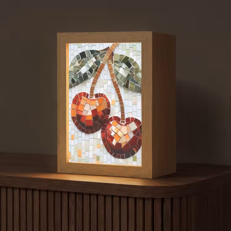 Kersen - Rood - Mozaïek - Blaadjes Light Box met kabel (Tafellamp) klein -z3d_website