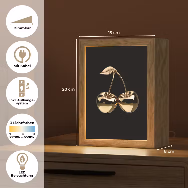 Kersen - Zwart - Goud - Chrome Light Box met kabel (Tafellamp) klein -USP_DE