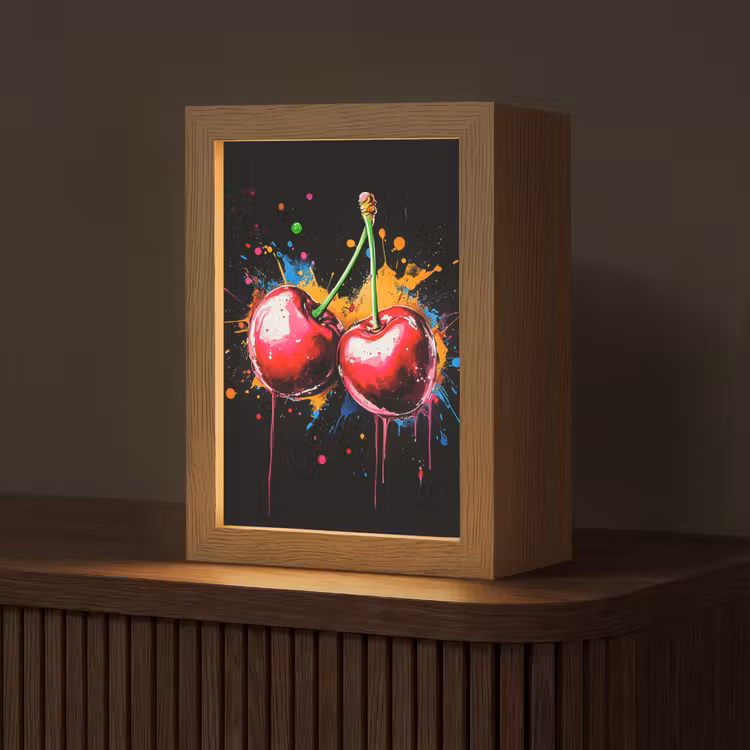 Kersen - Fruit - Graffiti - Verf - Abstract - Modern - Kleurrijk Light Box met kabel (Tafellamp) klein -z3d_website