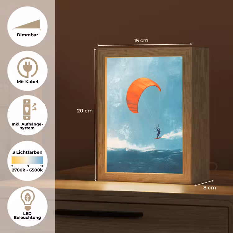 Kitesurfer - Oranje - Zee - Lucht Light Box met kabel (Tafellamp) klein -USP_DE