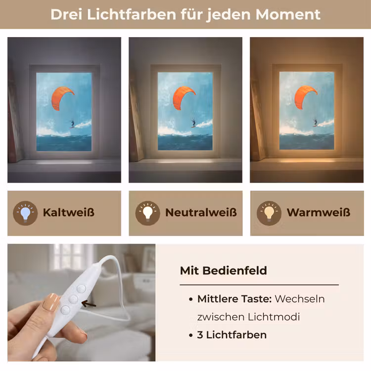 Kitesurfer - Oranje - Zee - Lucht Light Box met kabel (Tafellamp) klein -USP_lichtkleurDE
