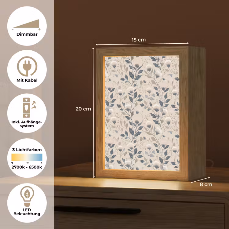 Klassiek - Botanisch - Kleurrijk Light Box met kabel (Tafellamp) klein 925 -USP_DE