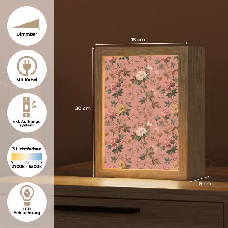 Klassiek - Botanisch - Roze Light Box met kabel (Tafellamp) klein 925 -USP_DE