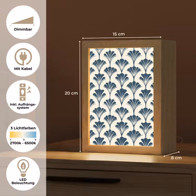 Klassiek - Motief - Blauw Light Box met kabel (Tafellamp) klein 925 -USP_DE