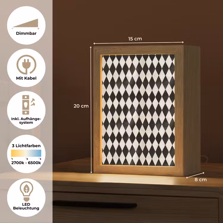 Klassiek - Patroon - Zwart Light Box met kabel (Tafellamp) klein 925 -USP_DE