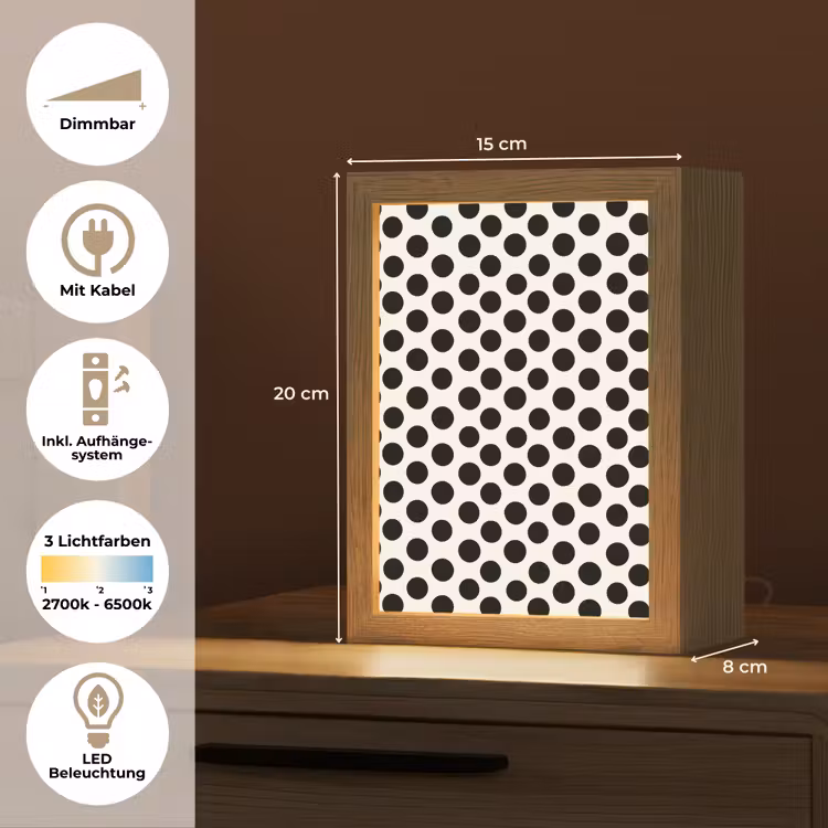 Klassiek - Stippen - Zwart Light Box met kabel (Tafellamp) klein 925 -USP_DE