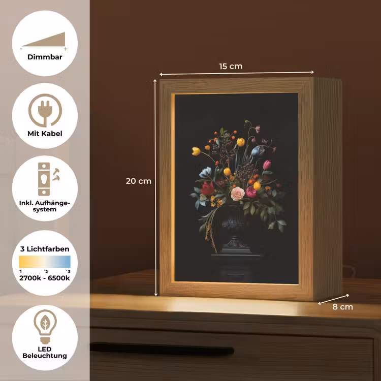 Klassiek - Vaas - Boeket - Bloemen Light Box met kabel (Tafellamp) klein -USP_DE