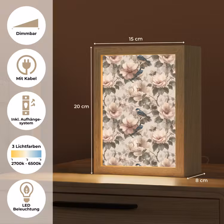Klassiek - Vogels - Kleurrijk Light Box met kabel (Tafellamp) klein 925 -USP_DE