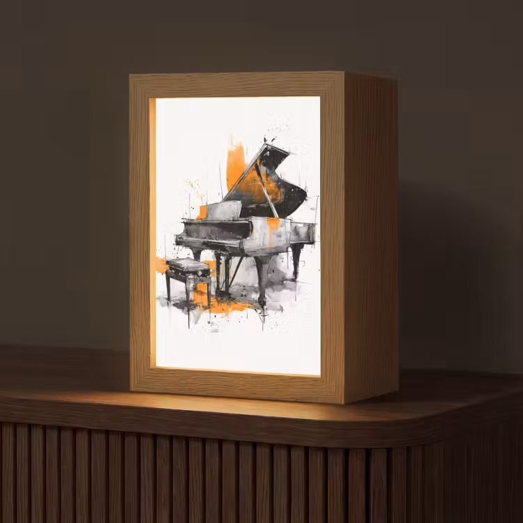 Piano - Oranje - Zwart - schets lijnen Light Box met kabel (Tafellamp) klein -z3d_website