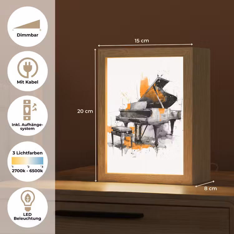 Piano - Oranje - Zwart - schets lijnen Light Box met kabel (Tafellamp) klein -USP_DE