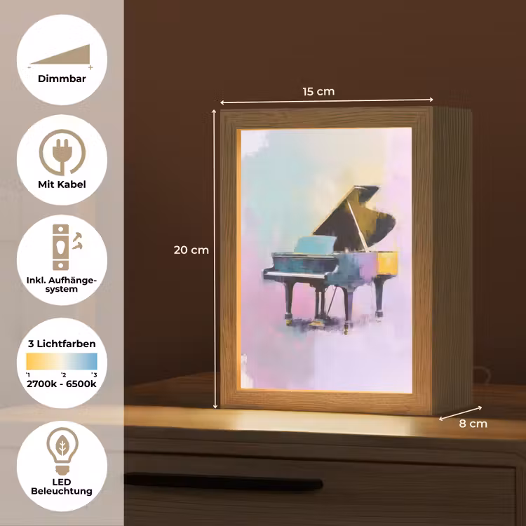 Piano - Pastel - Elegant - Dromerig Light Box met kabel (Tafellamp) klein -USP_DE