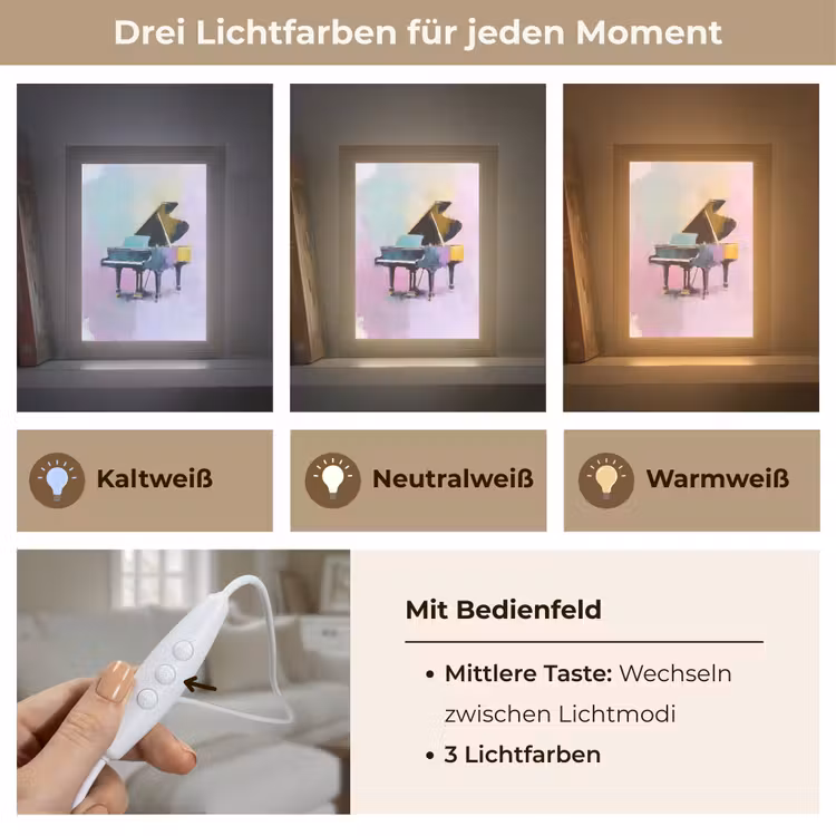 Piano - Pastel - Elegant - Dromerig Light Box met kabel (Tafellamp) klein -USP_lichtkleurDE
