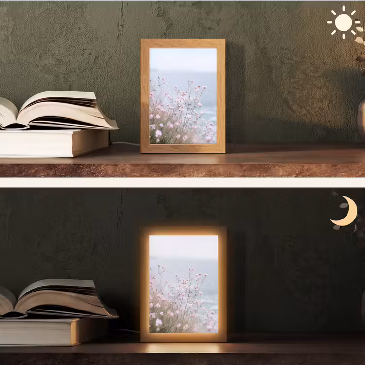 Klif - Bloemen - Zee - Roze Light Box met kabel (Tafellamp) klein -sfeer3