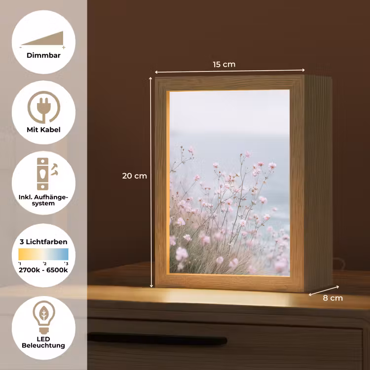 Klif - Bloemen - Zee - Roze Light Box met kabel (Tafellamp) klein -USP_DE