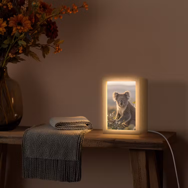 Koala - Bladeren - Ochtendlicht Light Box met kabel (Tafellamp) klein -sfeer4