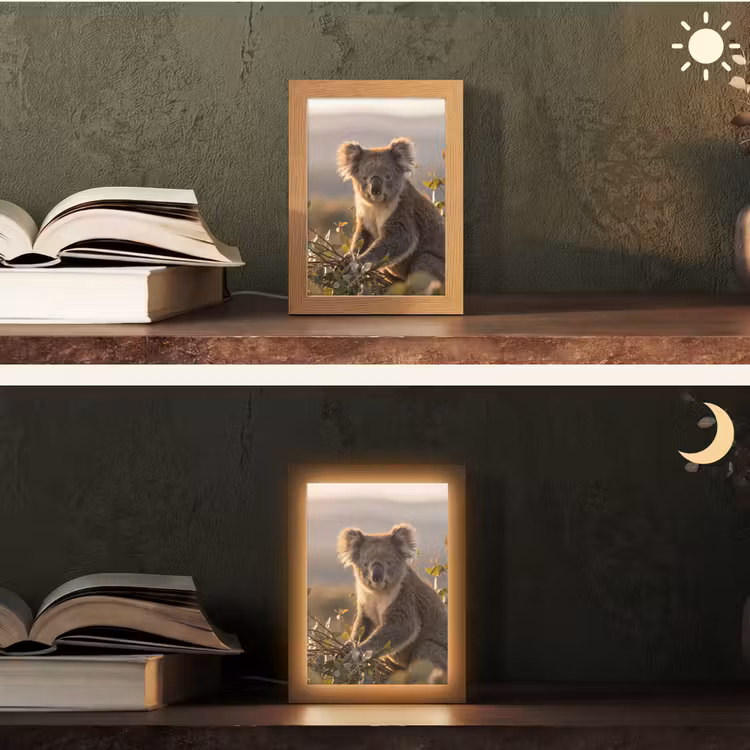 Koala - Bladeren - Ochtendlicht Light Box met kabel (Tafellamp) klein -sfeer3