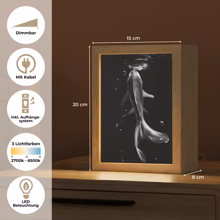 Koi - Vissen - Water - Zwart Light Box met kabel (Tafellamp) klein -USP_DE