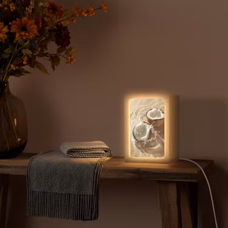 Kokosnoot - Water - Beige - Spetters Light Box met kabel (Tafellamp) klein -sfeer4
