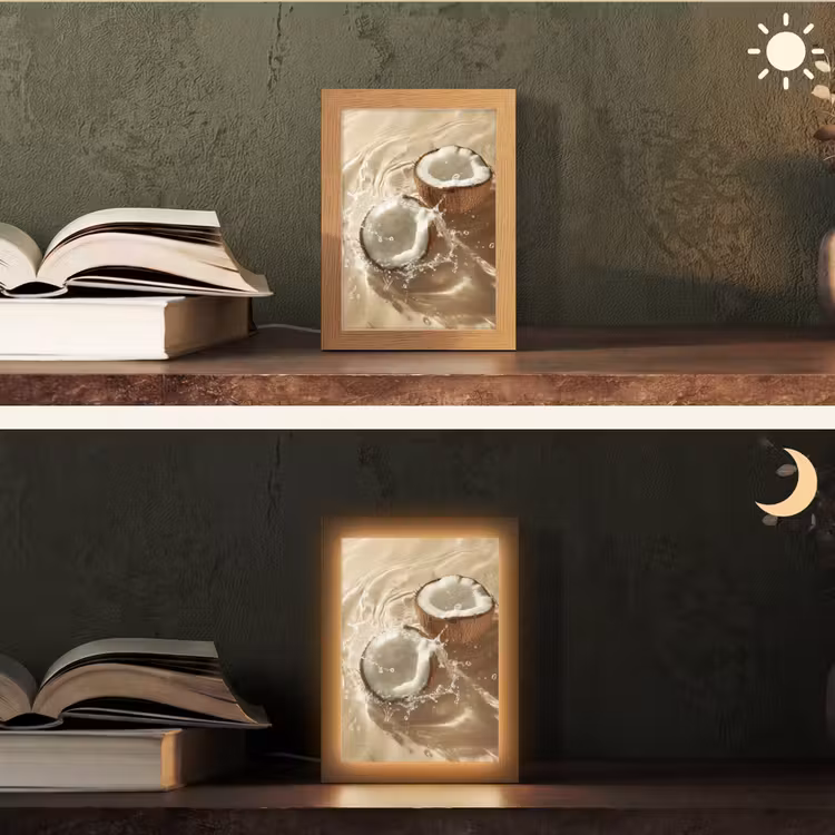 Kokosnoot - Water - Beige - Spetters Light Box met kabel (Tafellamp) klein -sfeer3