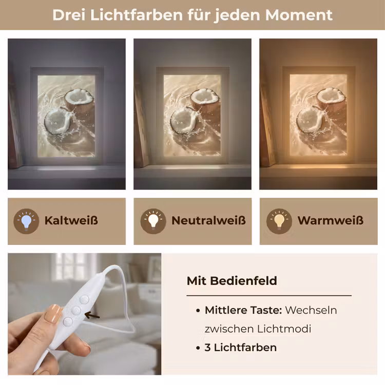 Kokosnoot - Water - Beige - Spetters Light Box met kabel (Tafellamp) klein -USP_lichtkleurDE