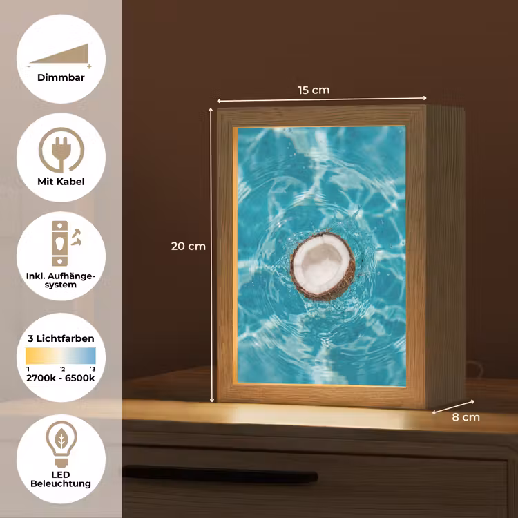 Kokosnoot - Water - Wit Light Box met kabel (Tafellamp) klein -USP_DE