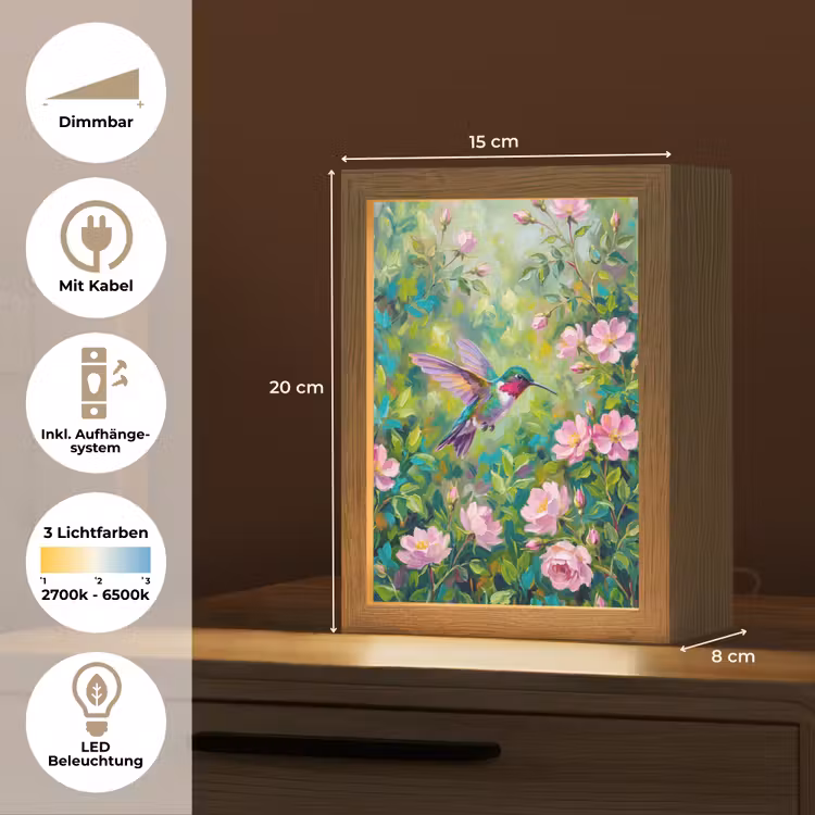 Kolibrie - Bloemen - Natuur - Kleurrijk Light Box met kabel (Tafellamp) klein -USP_DE