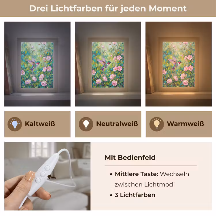 Kolibrie - Bloemen - Natuur - Kleurrijk Light Box met kabel (Tafellamp) klein -USP_lichtkleurDE