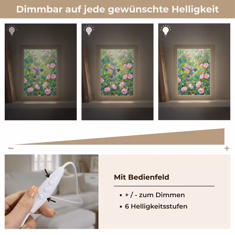 Kolibrie - Bloemen - Natuur - Kleurrijk Light Box met kabel (Tafellamp) klein -USP_dimbaarDE