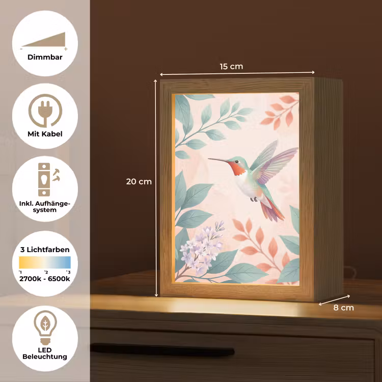 Kolibrie - Vliegen - Natuur - Illustratie - Kleurrijk Light Box met kabel (Tafellamp) klein -USP_DE