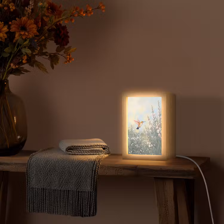 Kolibrie - Illustratie - Kleurrijk Light Box met kabel (Tafellamp) klein -sfeer4