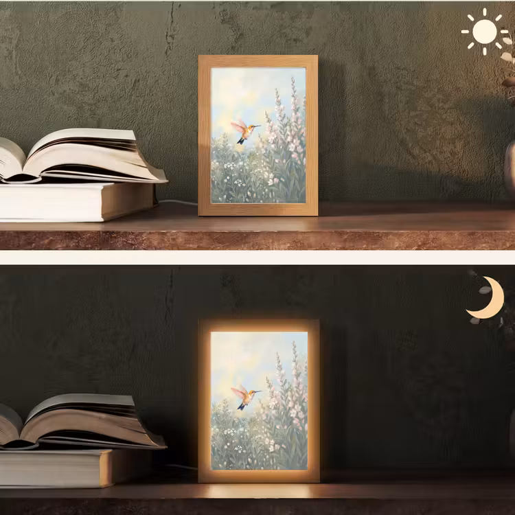 Kolibrie - Illustratie - Kleurrijk Light Box met kabel (Tafellamp) klein -sfeer3