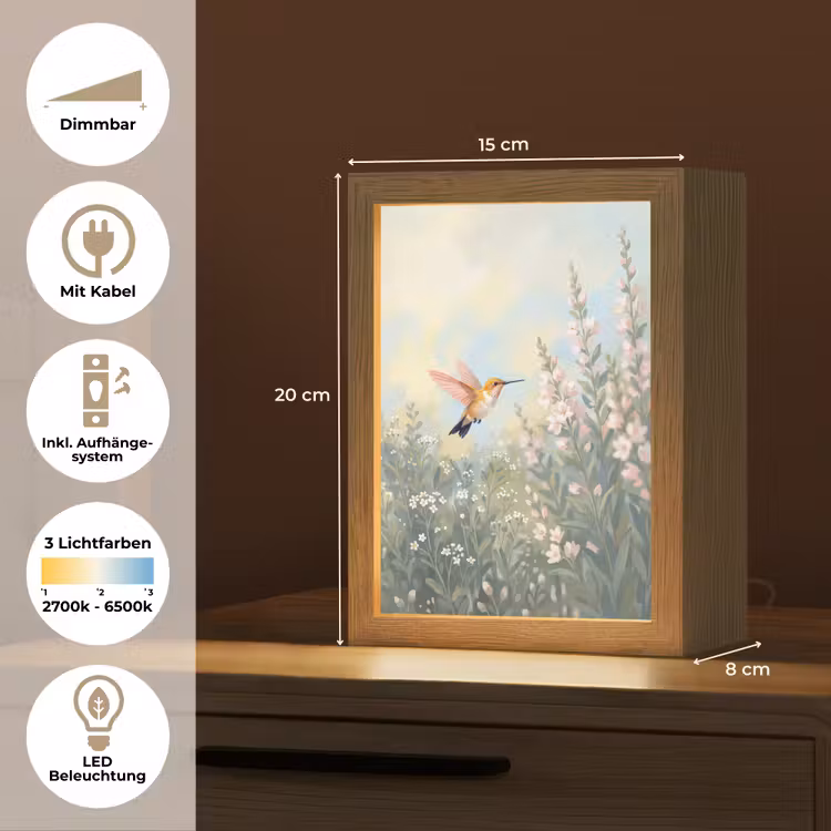 Kolibrie - Illustratie - Kleurrijk Light Box met kabel (Tafellamp) klein -USP_DE