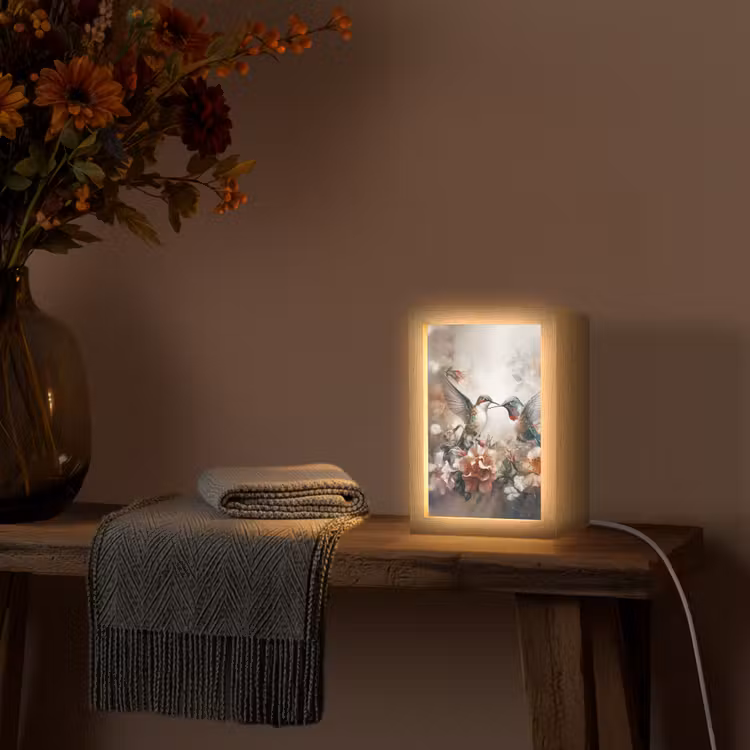 Kolibrie - Vogels - Bloemen - Natuur Light Box met kabel (Tafellamp) klein -sfeer4