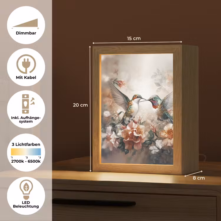 Kolibrie - Vogels - Bloemen - Natuur Light Box met kabel (Tafellamp) klein -USP_DE