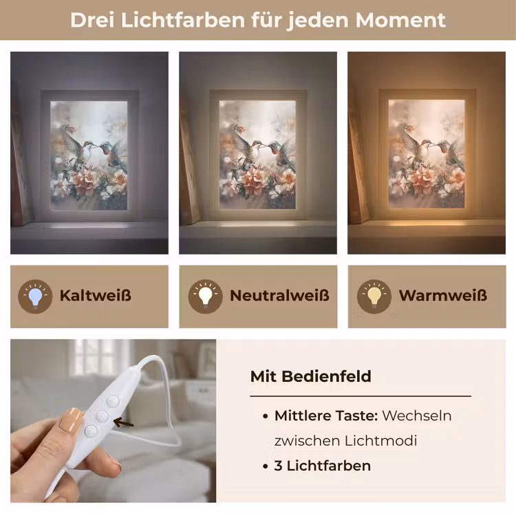 Kolibrie - Vogels - Bloemen - Natuur Light Box met kabel (Tafellamp) klein -USP_lichtkleurDE