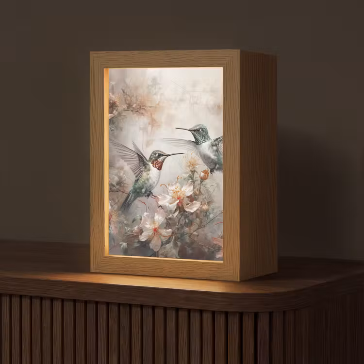 Kolibrie - Vogels - Bloemen - Planten Light Box met kabel (Tafellamp) klein -z3d_website