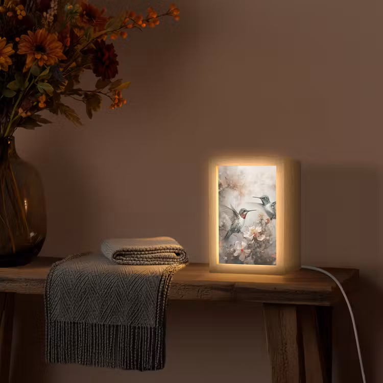 Kolibrie - Vogels - Bloemen - Planten Light Box met kabel (Tafellamp) klein -sfeer4