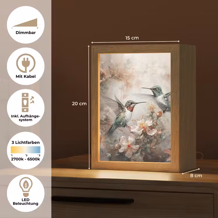 Kolibrie - Vogels - Bloemen - Planten Light Box met kabel (Tafellamp) klein -USP_DE
