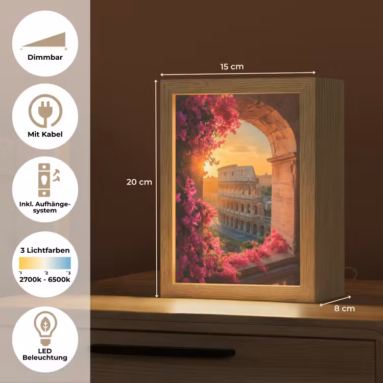 Colosseum - Rome - Roze Bloemen Light Box met kabel (Tafellamp) klein -USP_DE