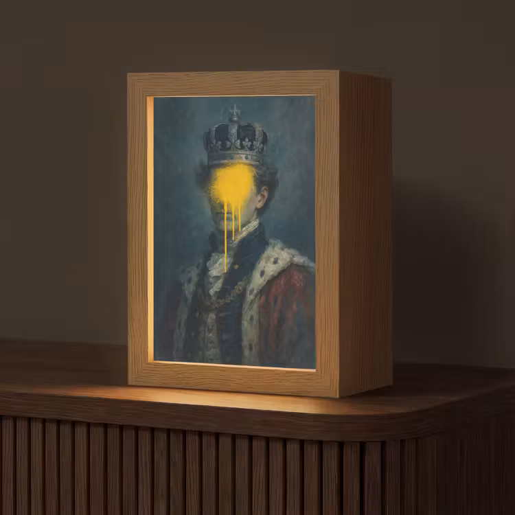Koning - Portret - Druipende gele verf Light Box met kabel (Tafellamp) klein -z3d_website