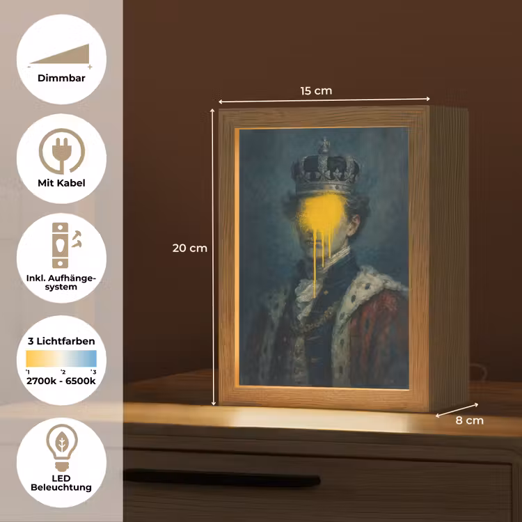 Koning - Portret - Druipende gele verf Light Box met kabel (Tafellamp) klein -USP_DE