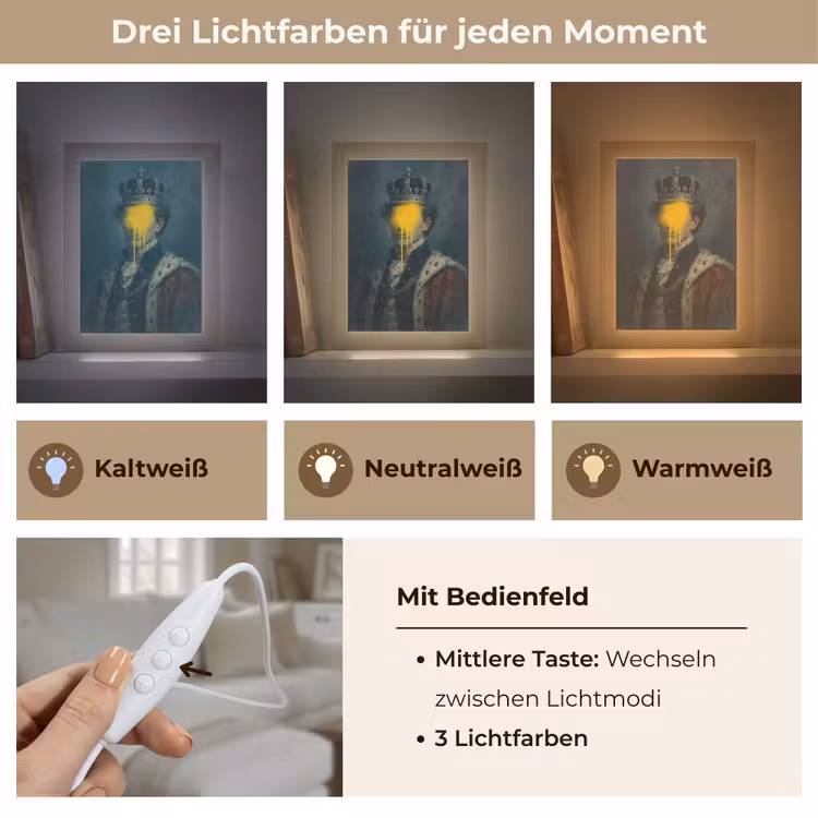 Koning - Portret - Druipende gele verf Light Box met kabel (Tafellamp) klein -USP_lichtkleurDE